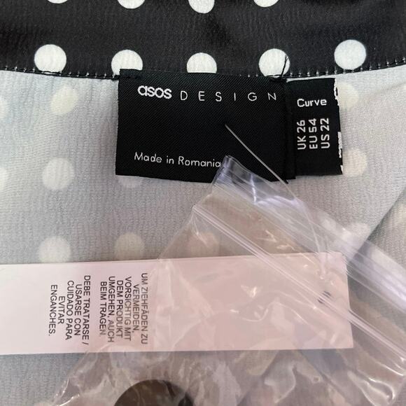 NEW ASOS Curve Black White Polka Dots Half Sleeve Button Down Shirt Top Size 22 - Picture 4 of 5